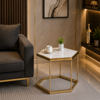 Designer Hexagonal Side Table with White Marble Top