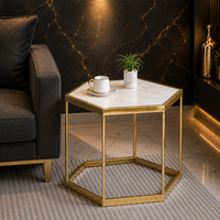 Designer Hexagonal Side Table with White Marble Top