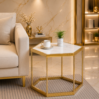 Designer Hexagonal Side Table with White Marble Top