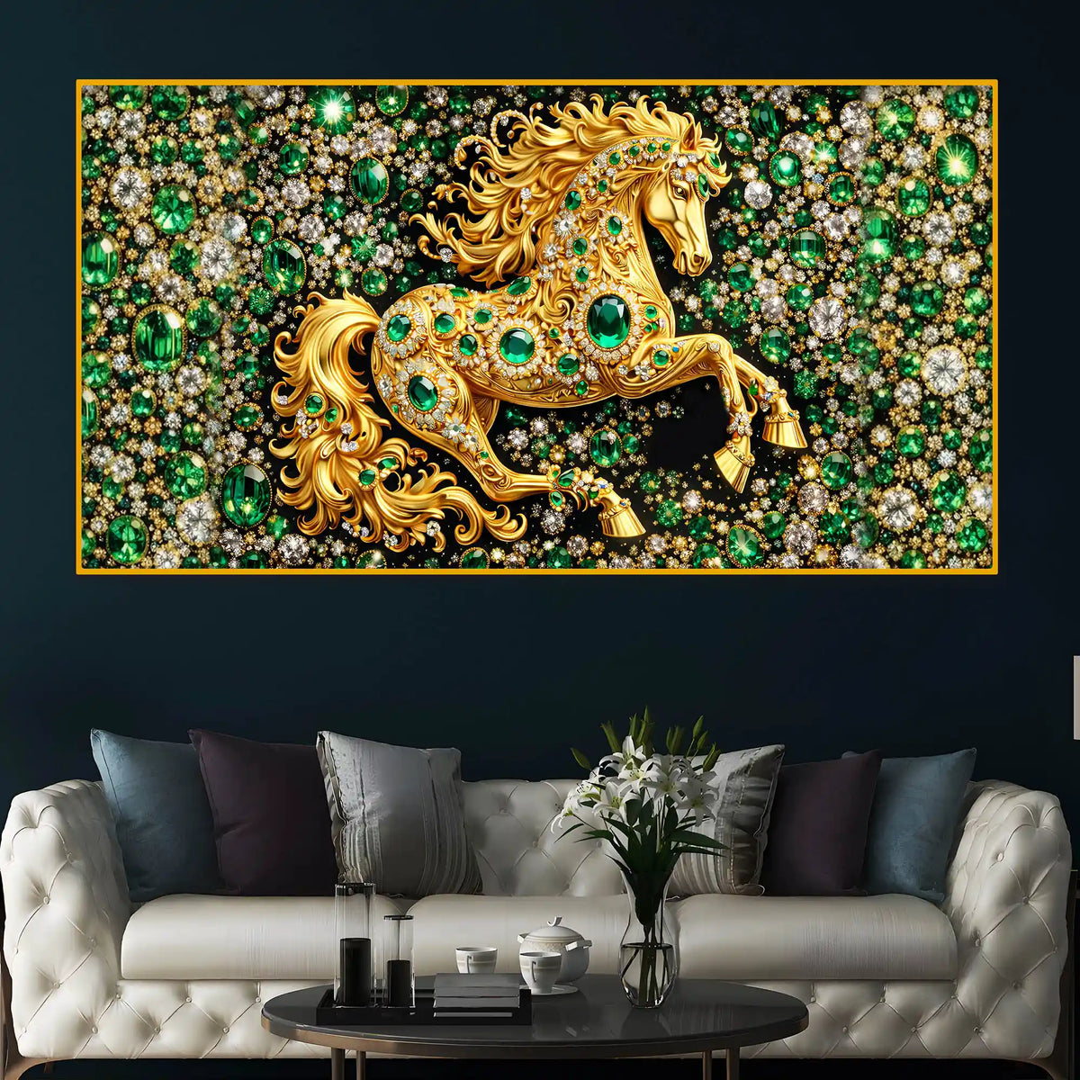 Designer Horse Crystal Glass Wall Painting