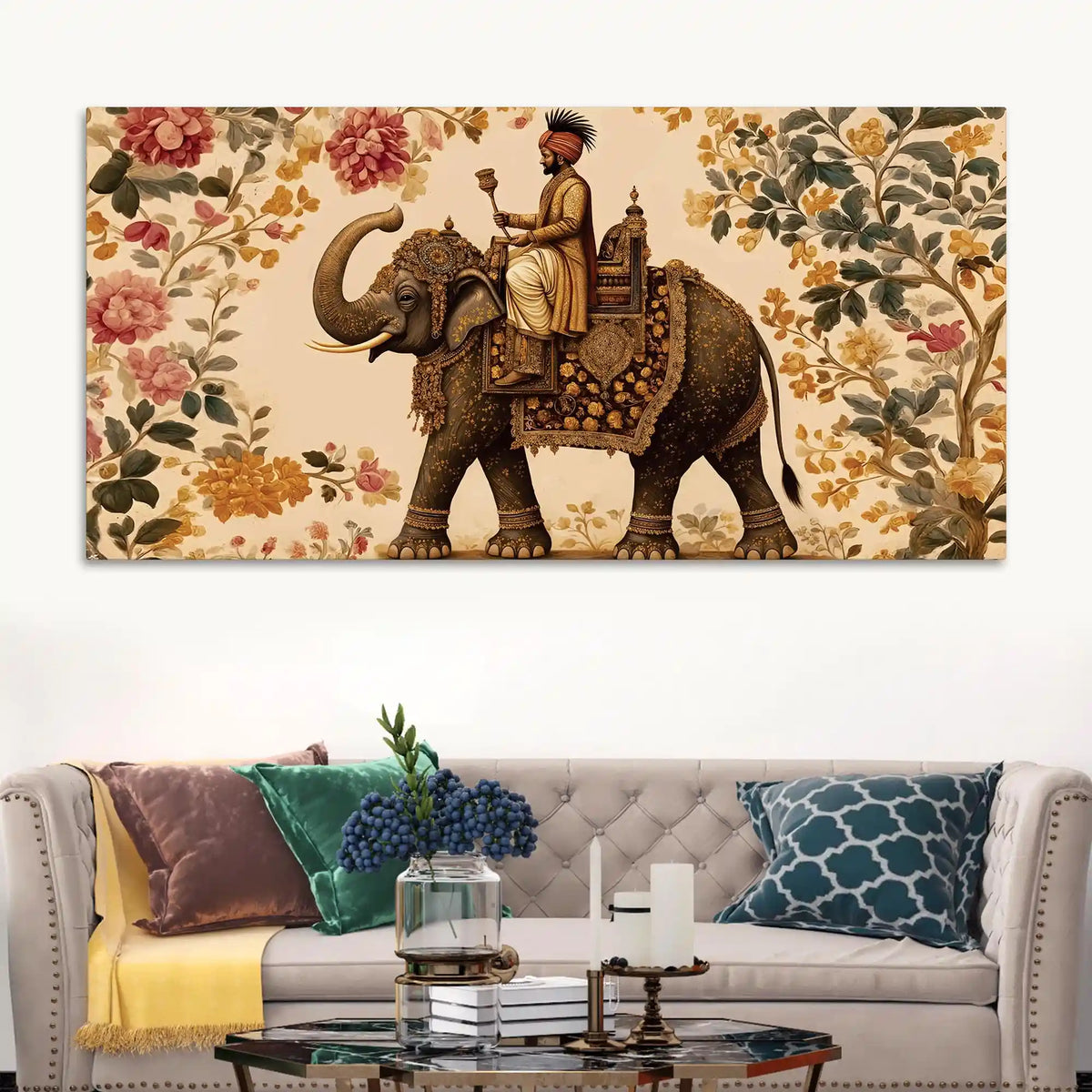 Designer Indian Elephant Canvas Wall Art Royal Painting