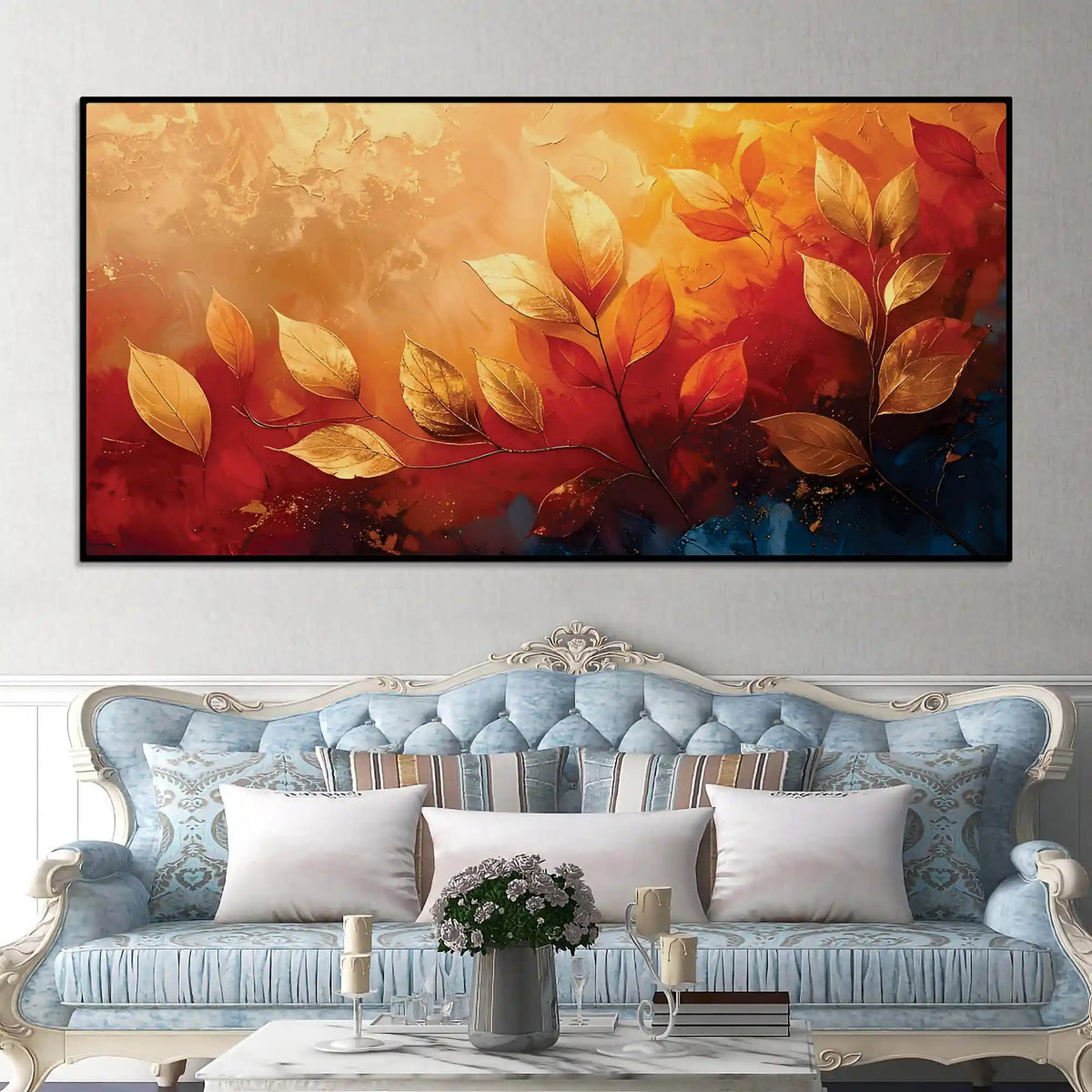 Designer Leaves Canvas Painting for Living Room Wall Decor