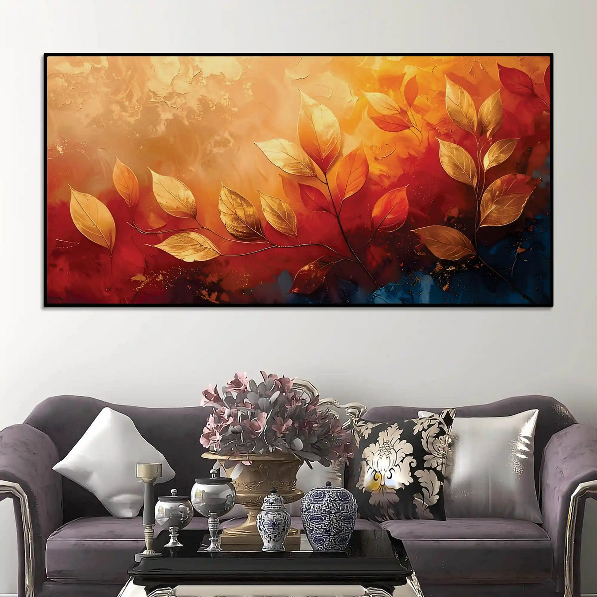 Designer Leaves Canvas Painting for Living Room Wall Decor