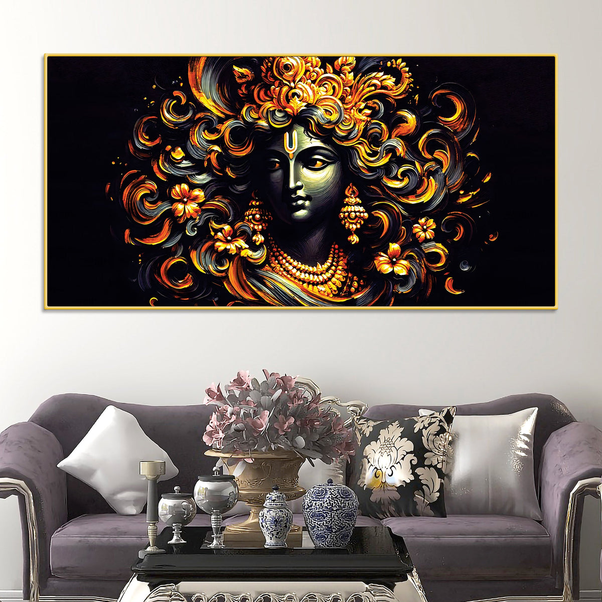 Designer Lord Krishna Canvas Painting for Luxury Wall Decoration