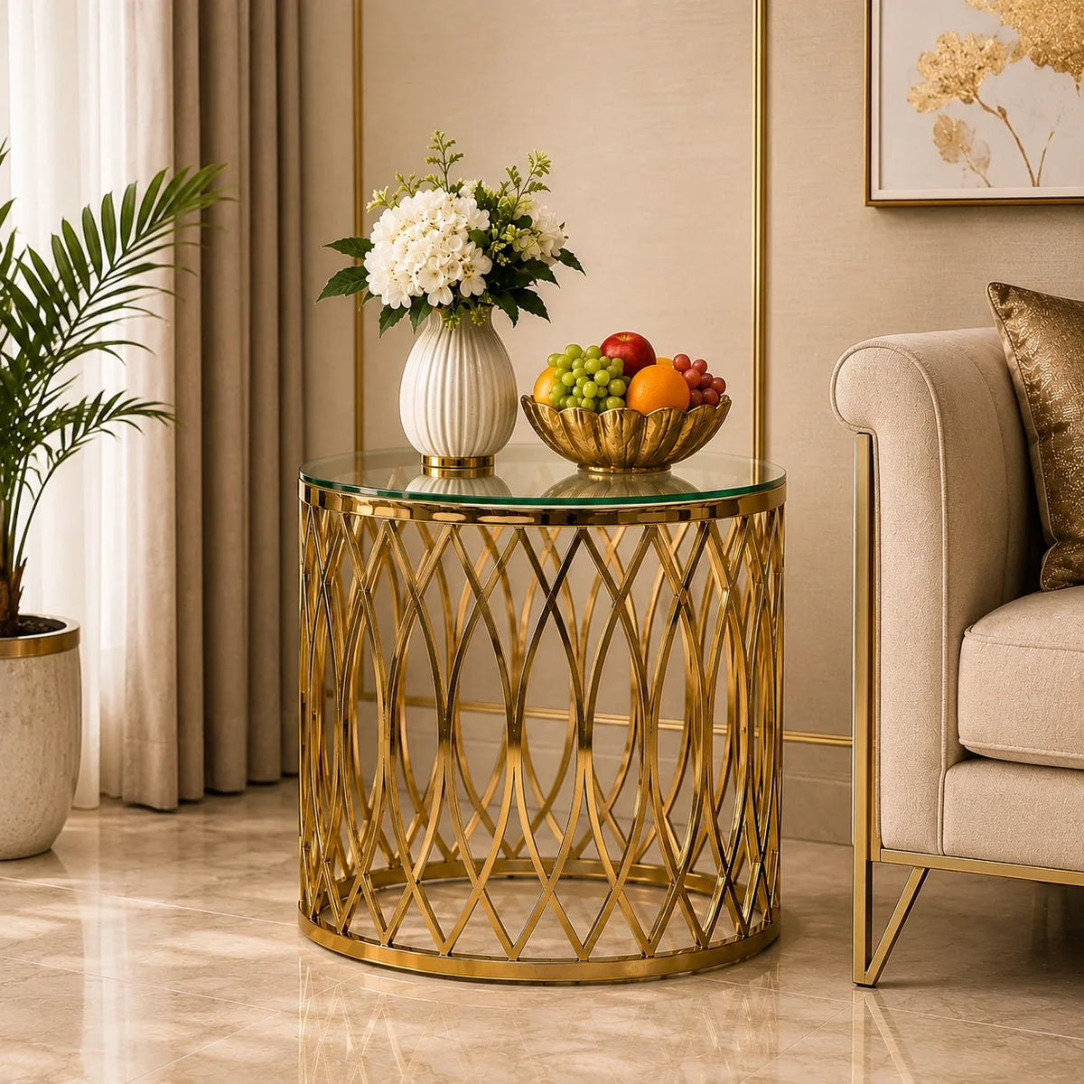 Designer Metallic Cage Pattern with Golden Metal Finish