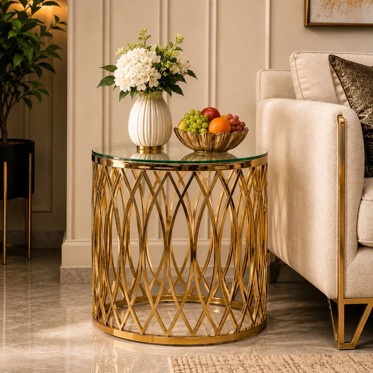 Designer Metallic Cage Pattern with Golden Metal Finish