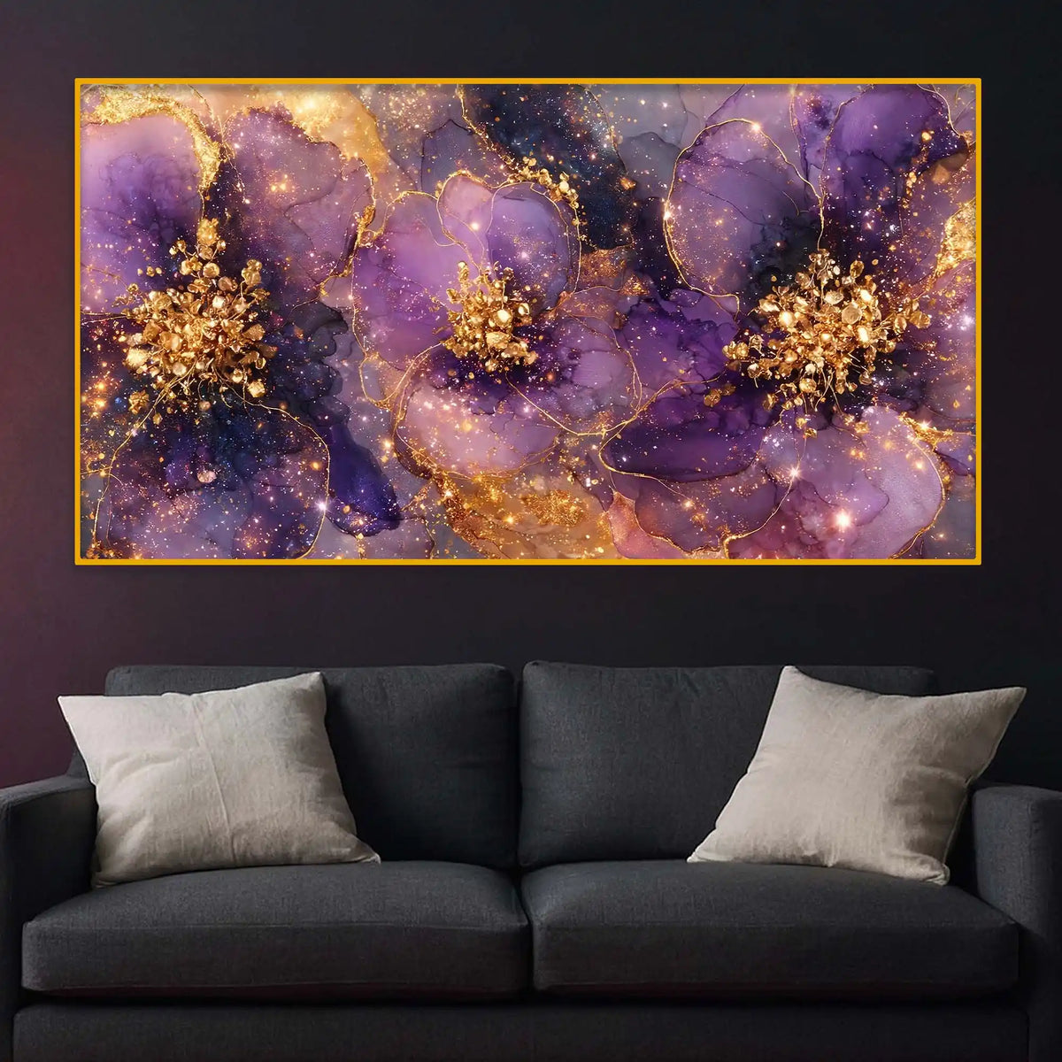 Designer Purple Flower Crystal Glass Wall Painting