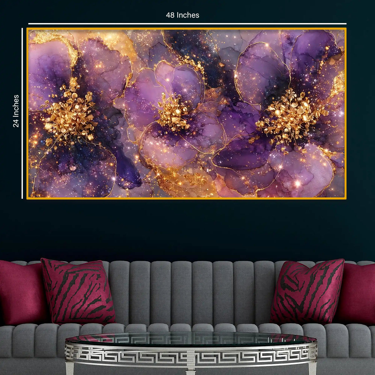Designer Purple Flower Crystal Glass Wall Painting