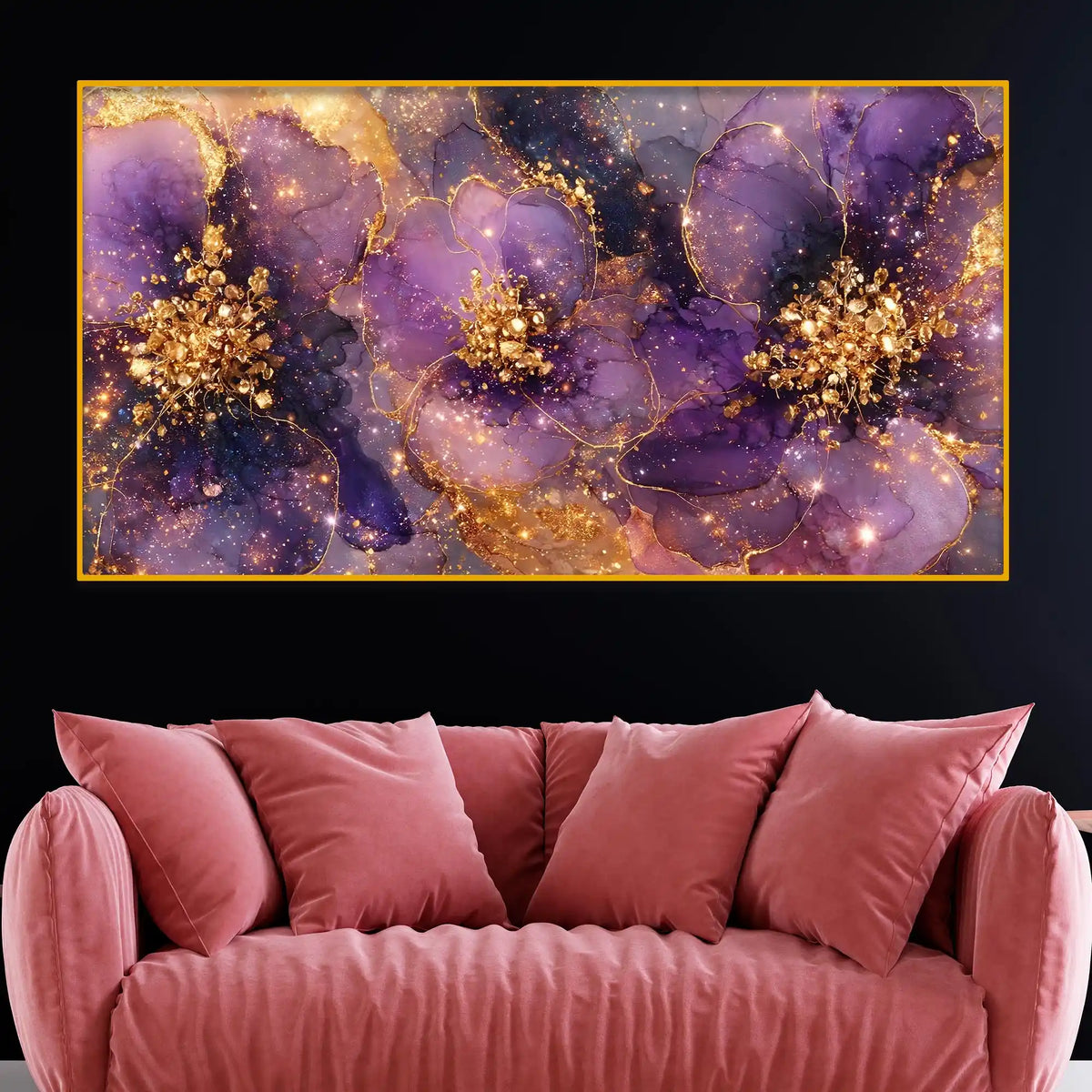 Designer Purple Flower Crystal Glass Wall Painting