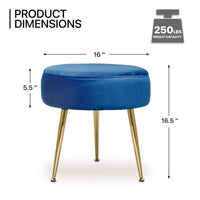 Designer Rich Blue Velvet Vanity Seat with Sturdy Golden Legs