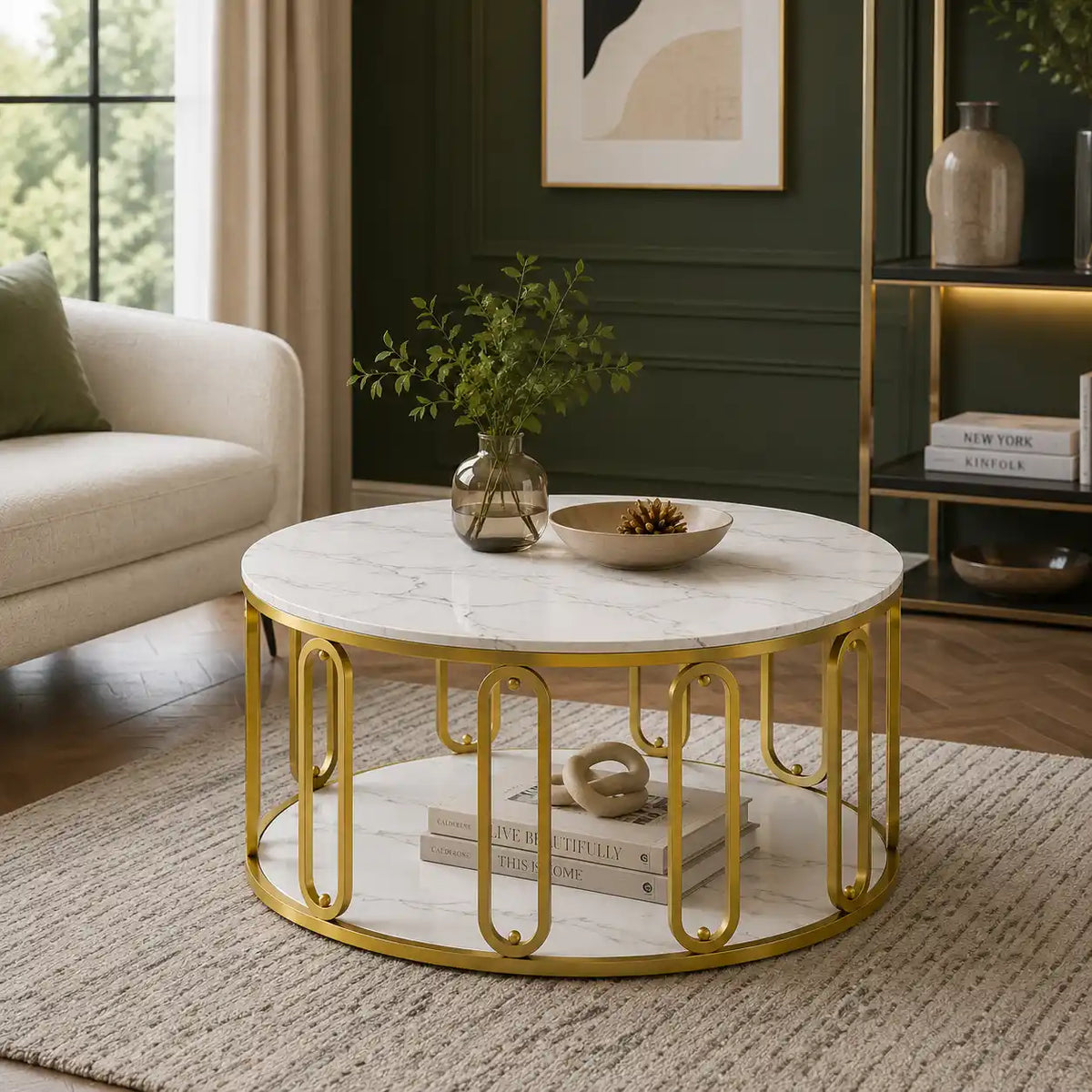 Designer Round Center Table with Marble Finish
