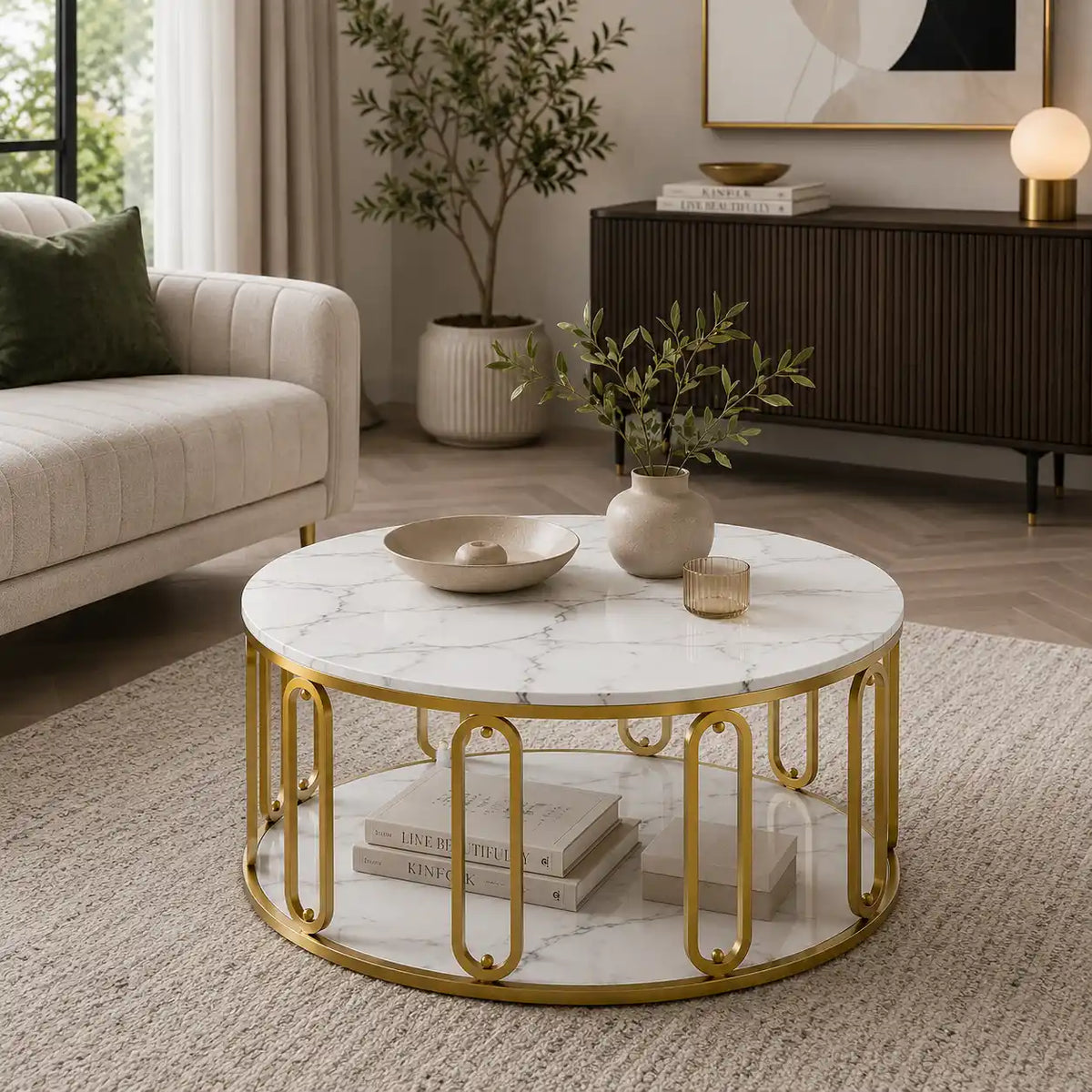 Designer Round Center Table with Marble Finish