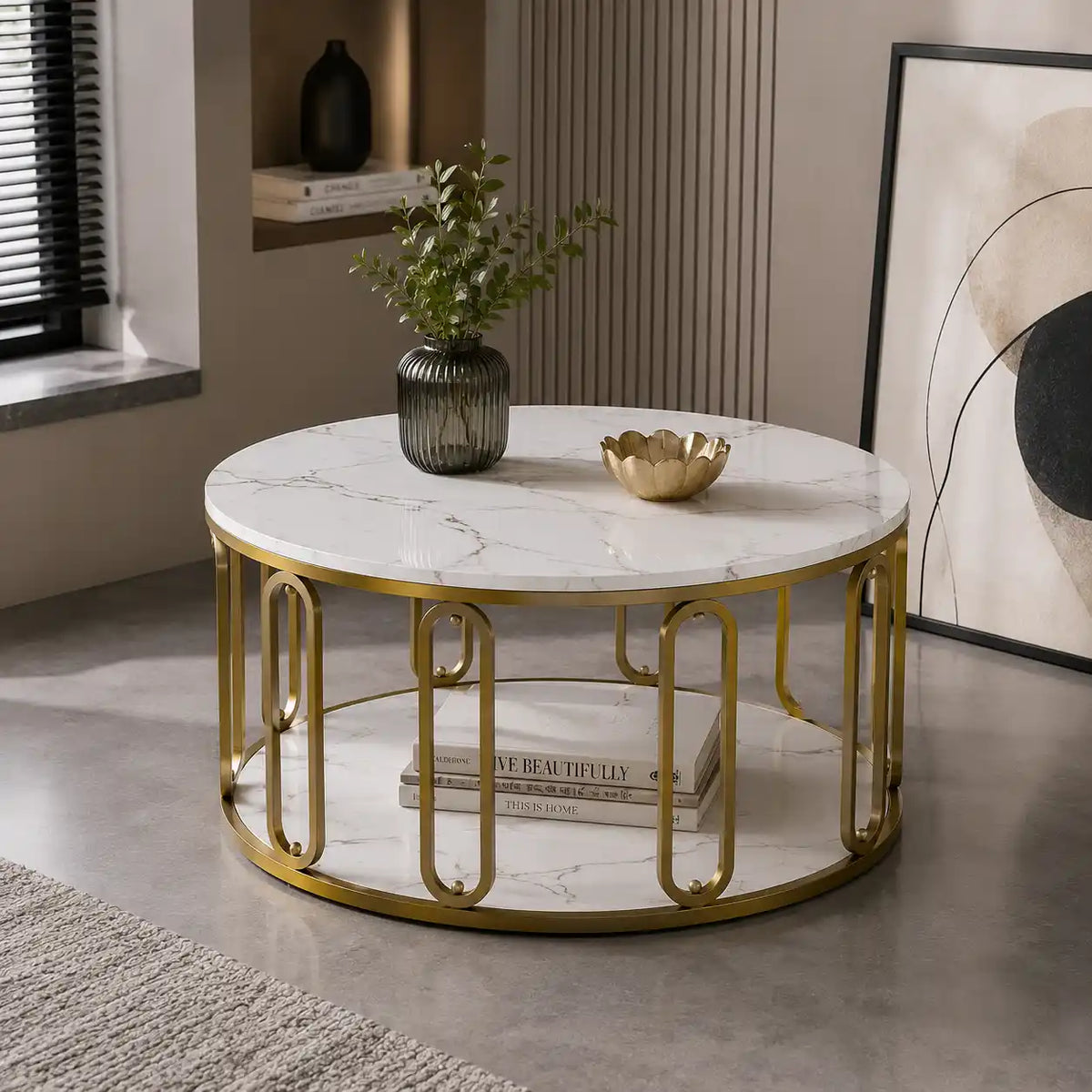 Designer Round Center Table with Marble Finish