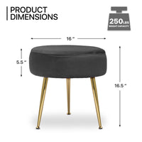 Designer Royal Black Velvet Vanity Seat with Sturdy Golden Legs