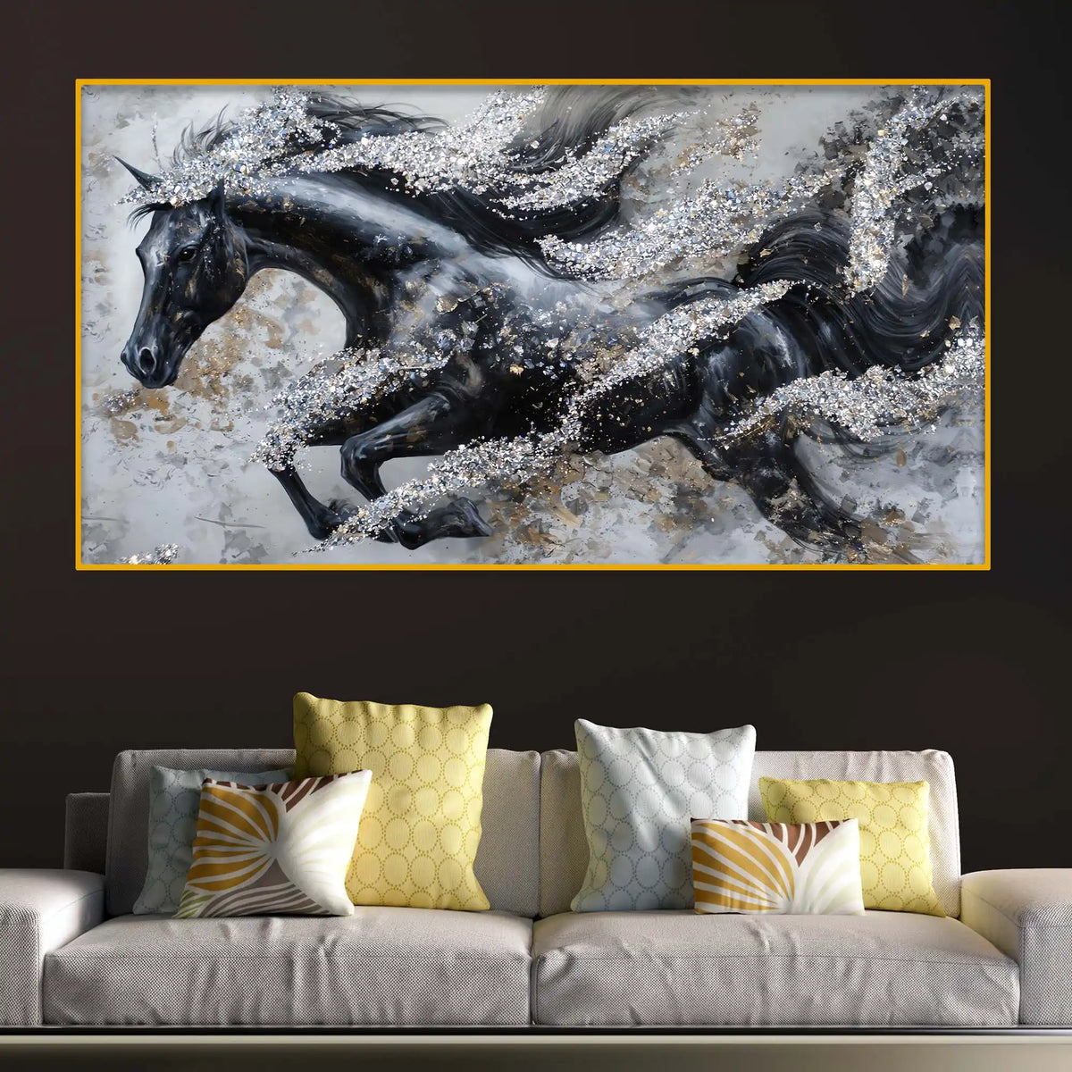 Designer Running Horse Crystal Glass Wall Painting for Premium Decor