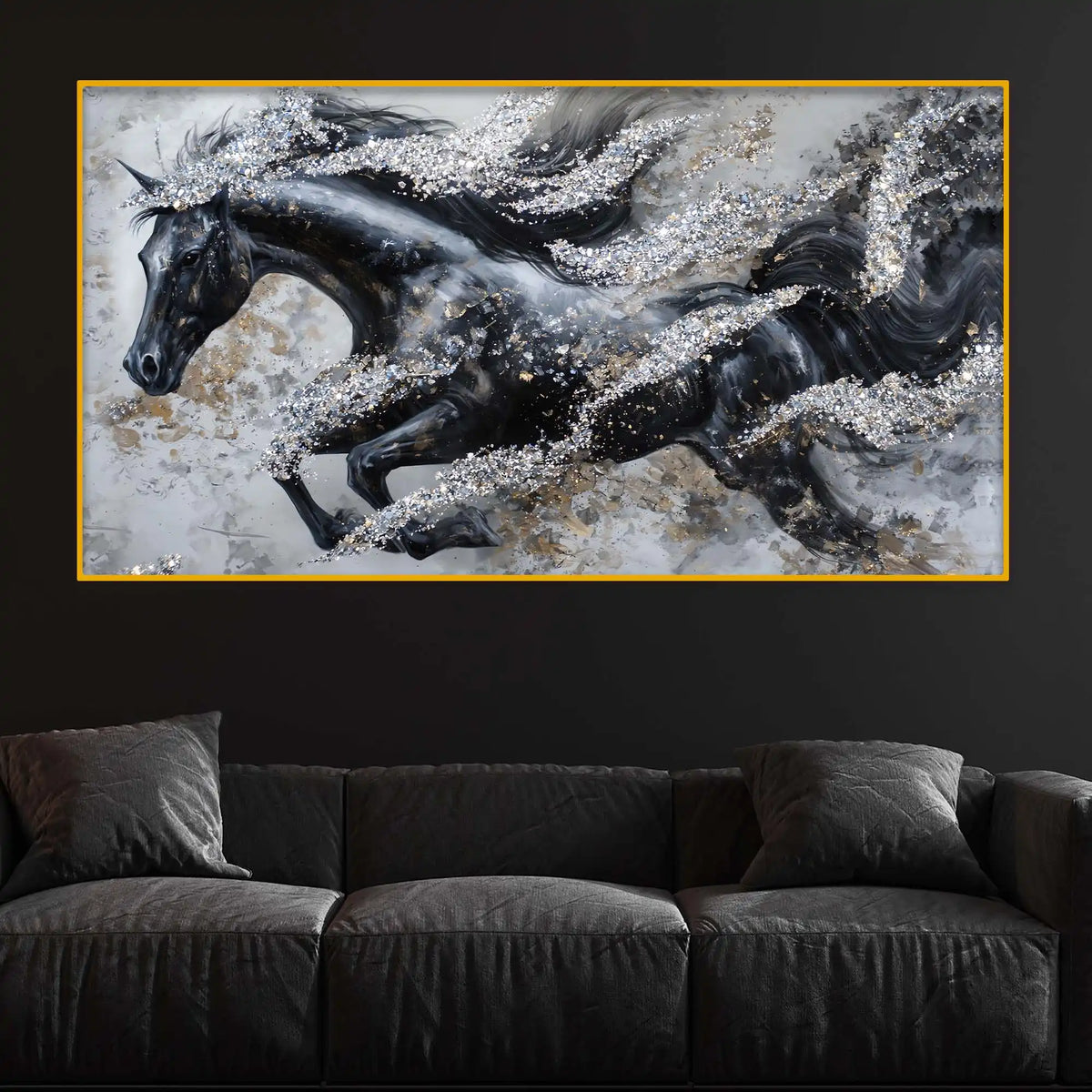 Designer Running Horse Crystal Glass Wall Painting for Premium Decor