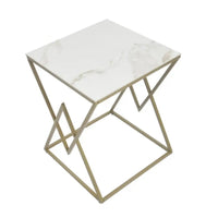 Designer Side Table with Square Marble Finish Top for Home Decor