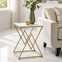 Designer Side Table with Square Marble Finish Top for Home Decor