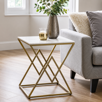 Designer Side Table with Square Marble Finish Top for Home Decor