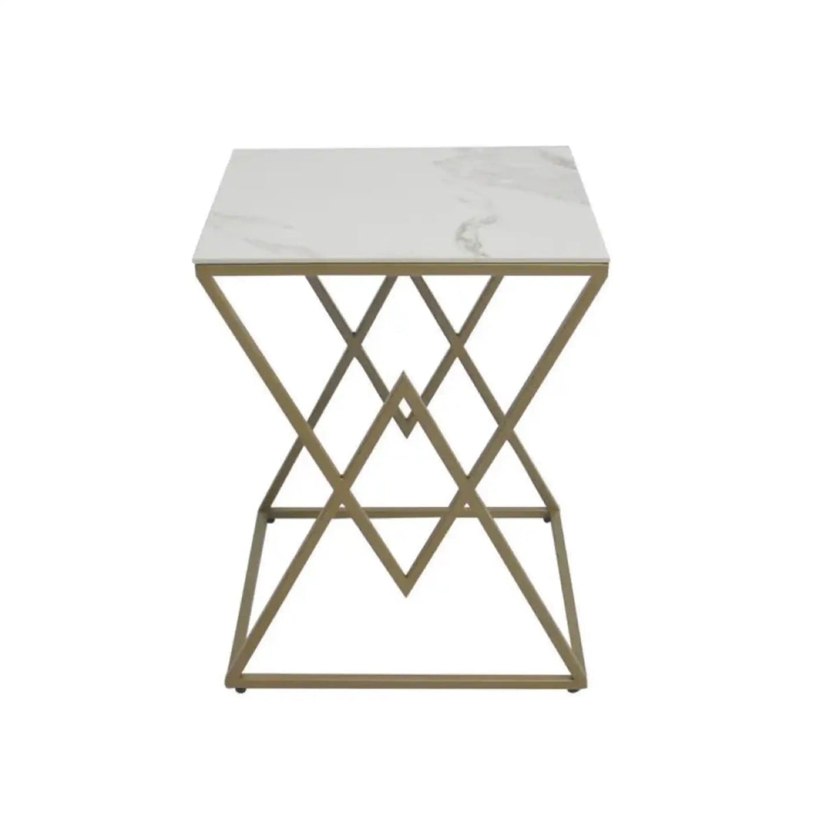 Designer Side Table with Square Marble Finish Top for Home Decor