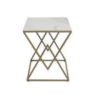 Designer Side Table with Square Marble Finish Top for Home Decor