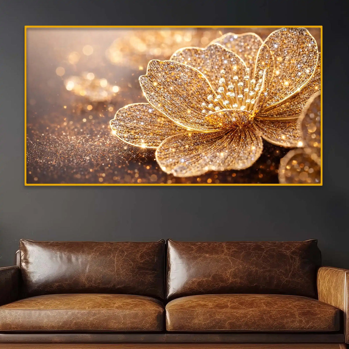 Designer Sparkling Flower Crystal Glass Wall Painting for Interior Décor