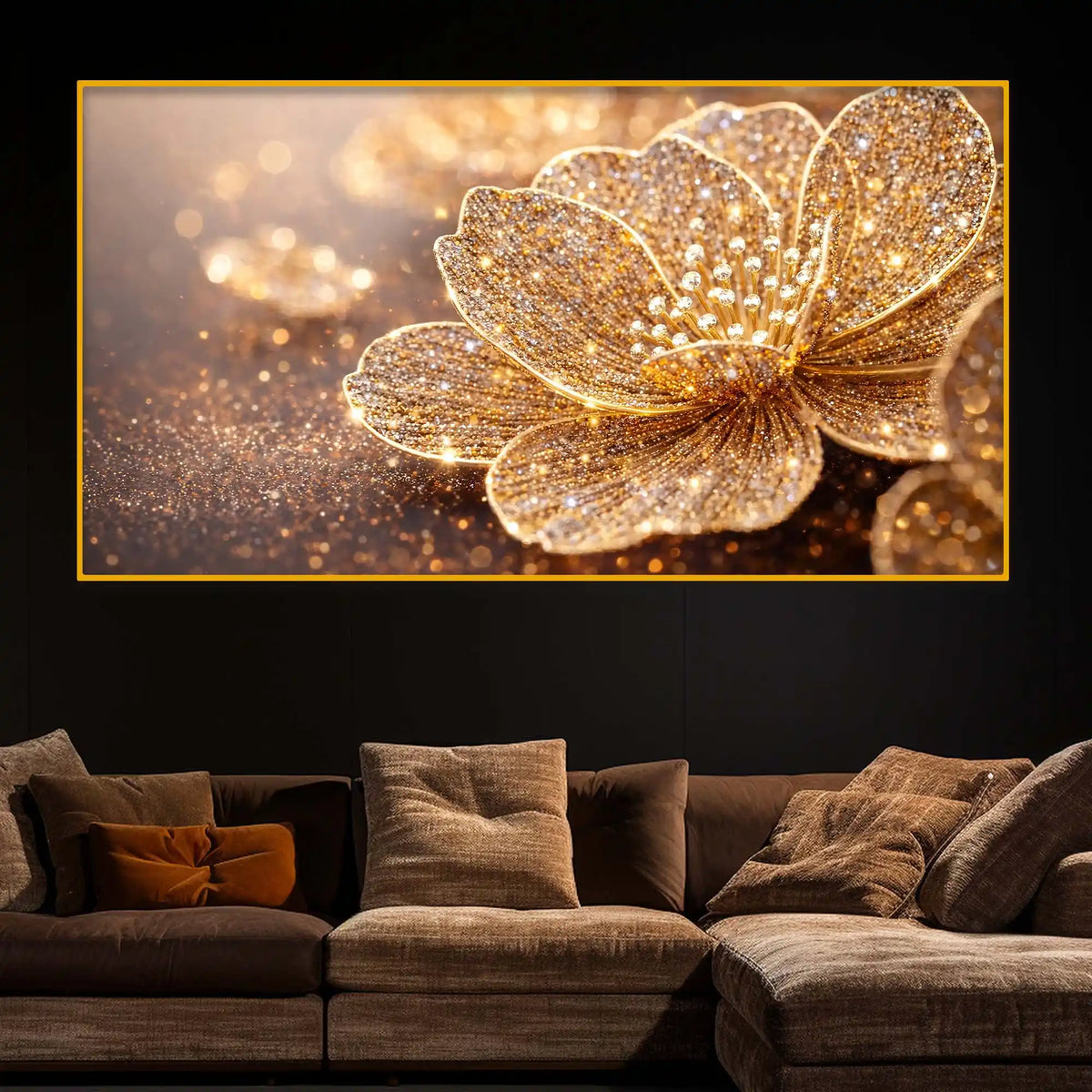 Designer Sparkling Flower Crystal Glass Wall Painting for Interior Décor