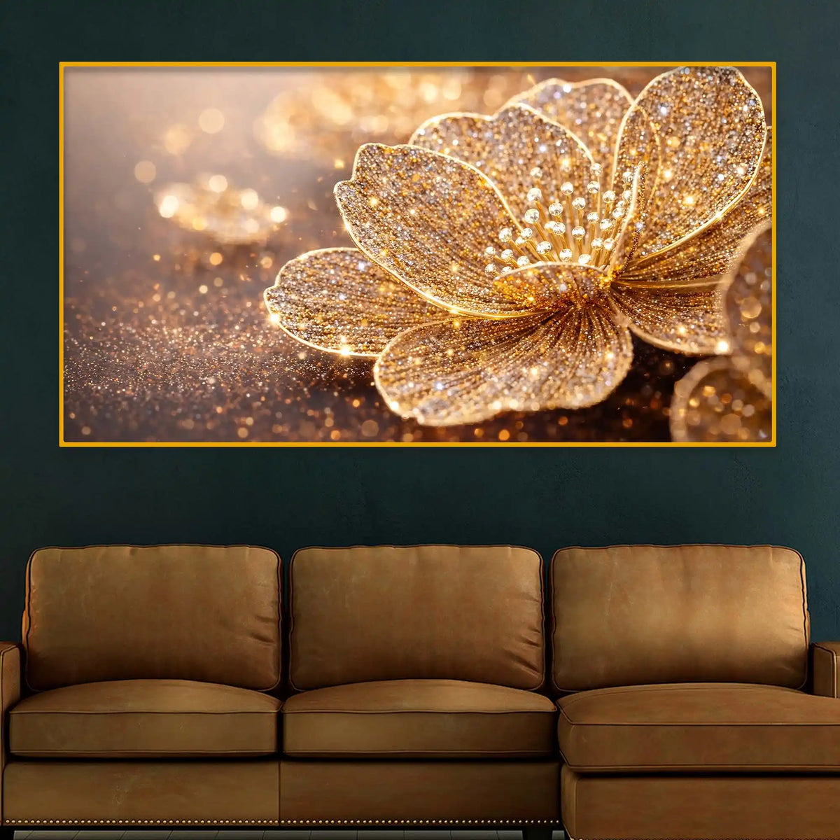 Designer Sparkling Flower Crystal Glass Wall Painting for Interior Décor