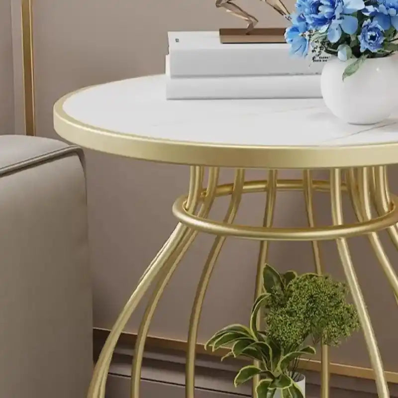 Designer Two Tier Table with Marble Style Top & Curved Base