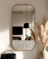 Designer Wall Mirror with Gold Border | Modern Vanity & Living Room Décor
