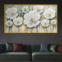 Designer White Floral Crystal Glass Painting