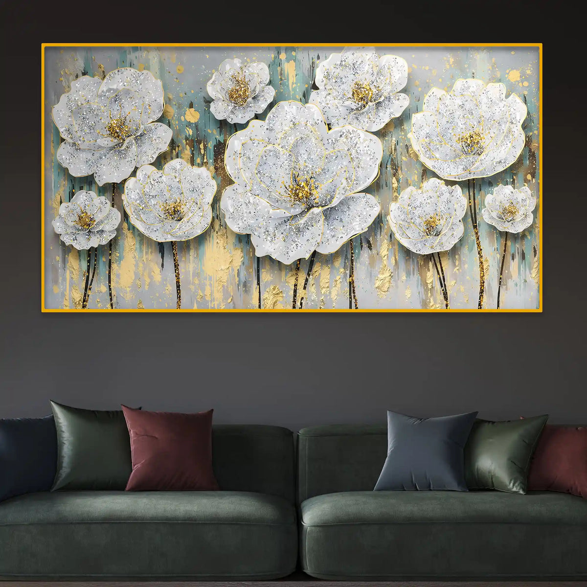 Designer White Floral Crystal Glass Painting