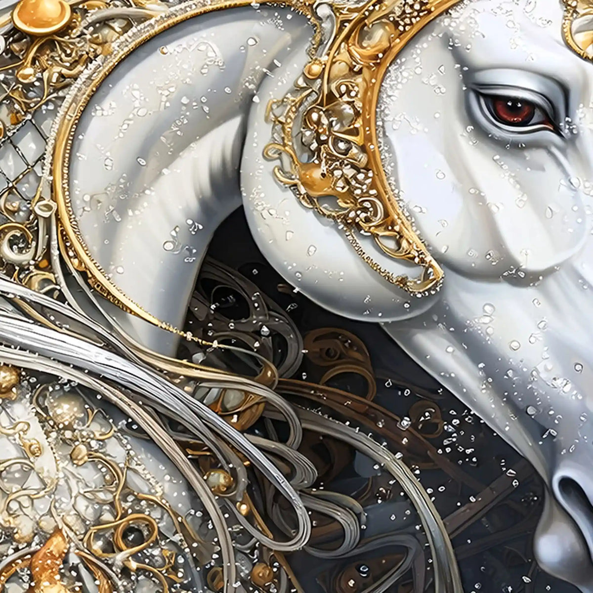 Designer White Horse Crystal Glass Painting for Modern Wall Décor