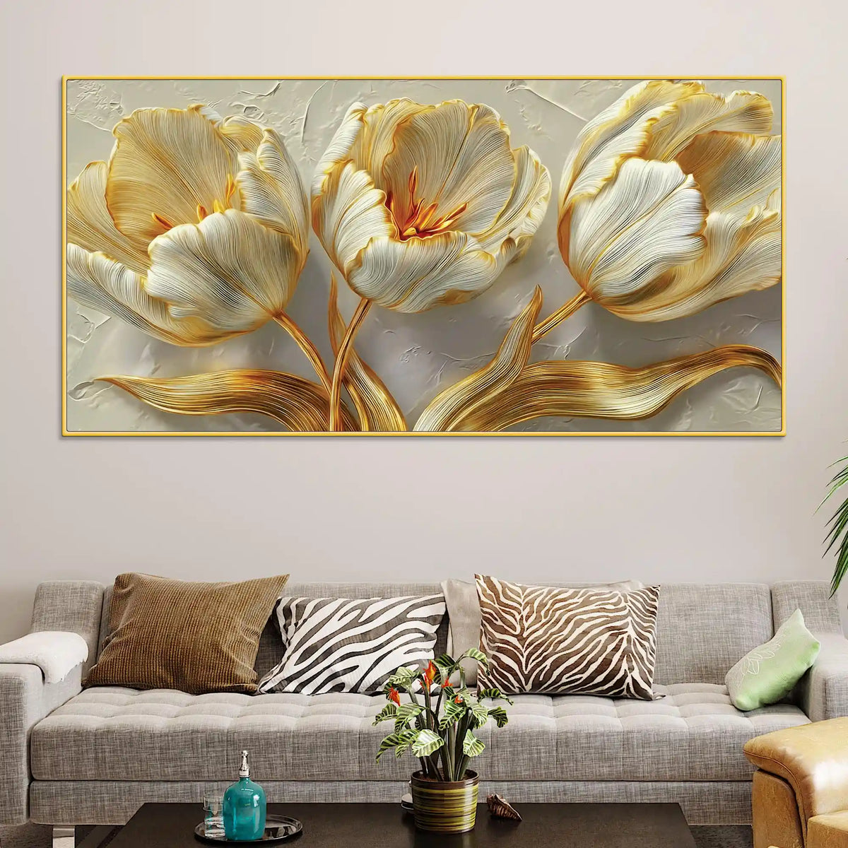 Designer White Tulip Abstract Canvas Wall Luxury Painting