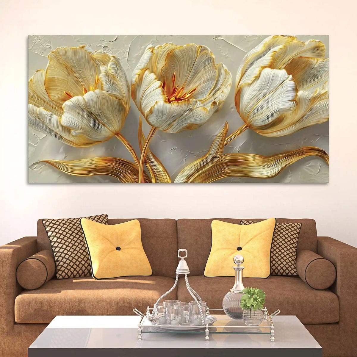Designer White Tulip Abstract Canvas Wall Luxury Painting