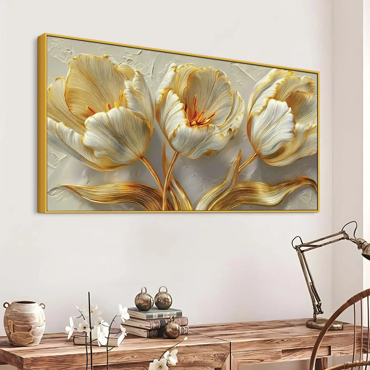 Designer White Tulip Abstract Canvas Wall Luxury Painting