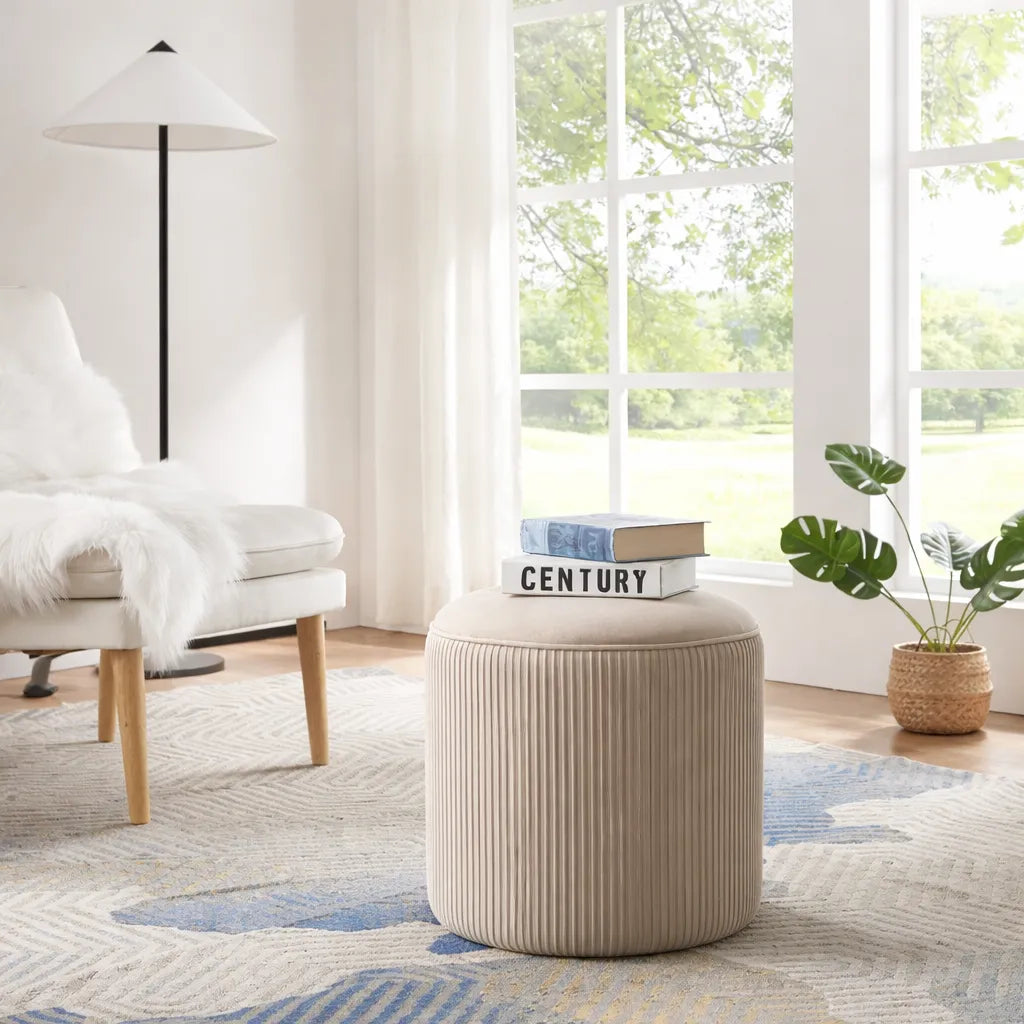 Designer Wide Round Tufted Velvet Ottoman