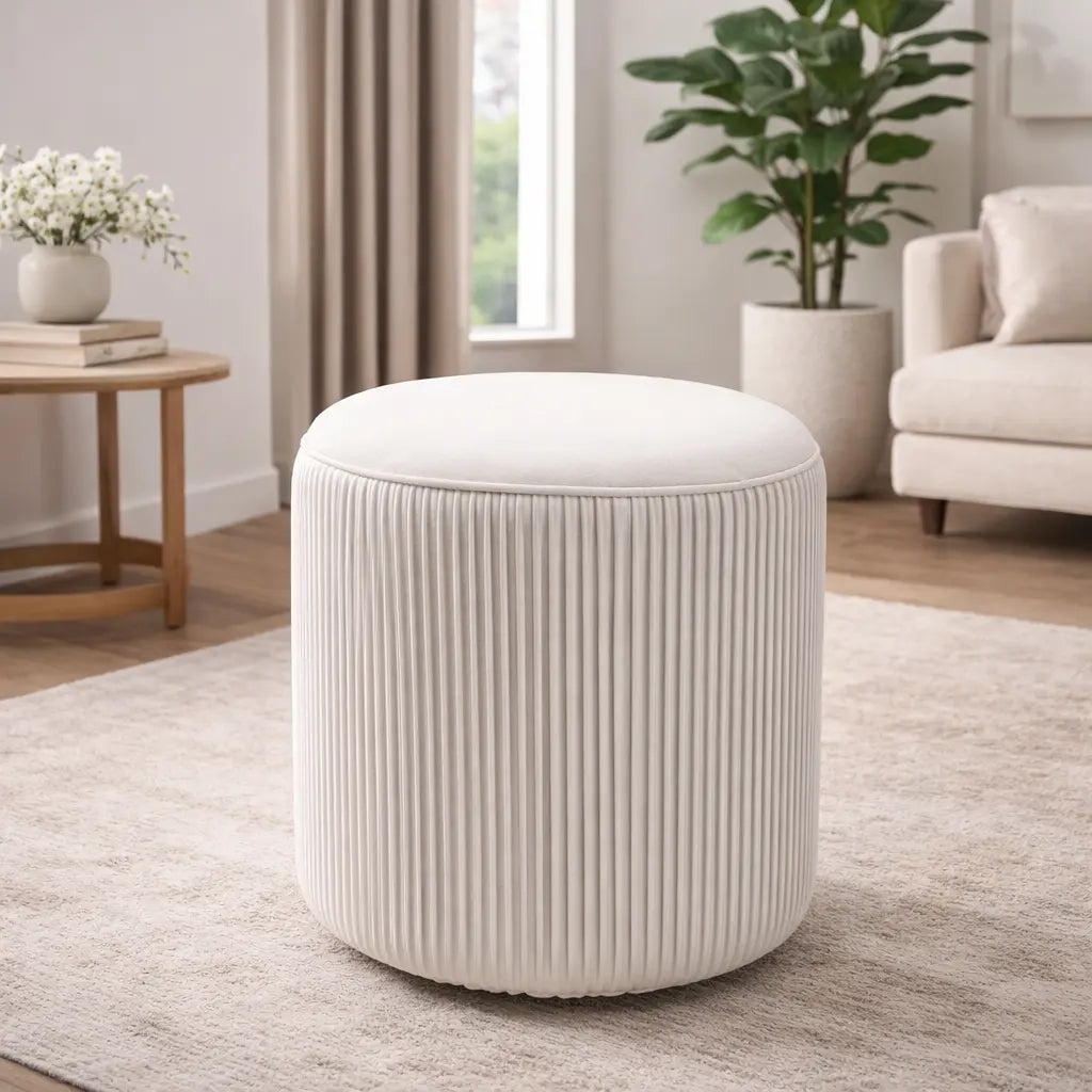 Designer Wide Round Tufted Velvet Ottoman