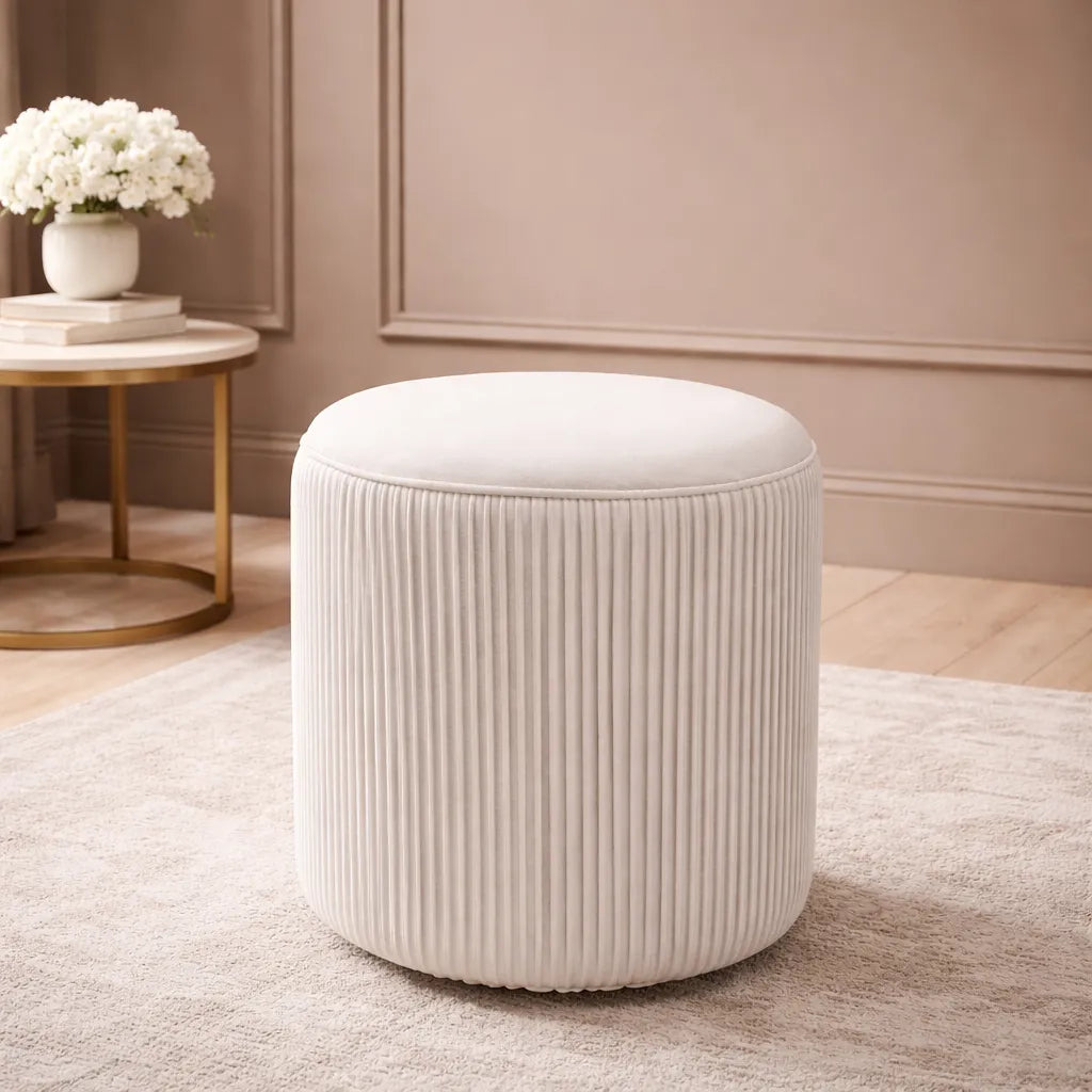 Designer Wide Round Tufted Velvet Ottoman