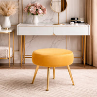 Designer Yellow Velvet Vanity Seat with Sturdy Golden Legs