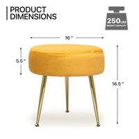 Designer Yellow Velvet Vanity Seat with Sturdy Golden Legs
