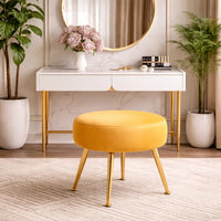 Designer Yellow Velvet Vanity Seat with Sturdy Golden Legs