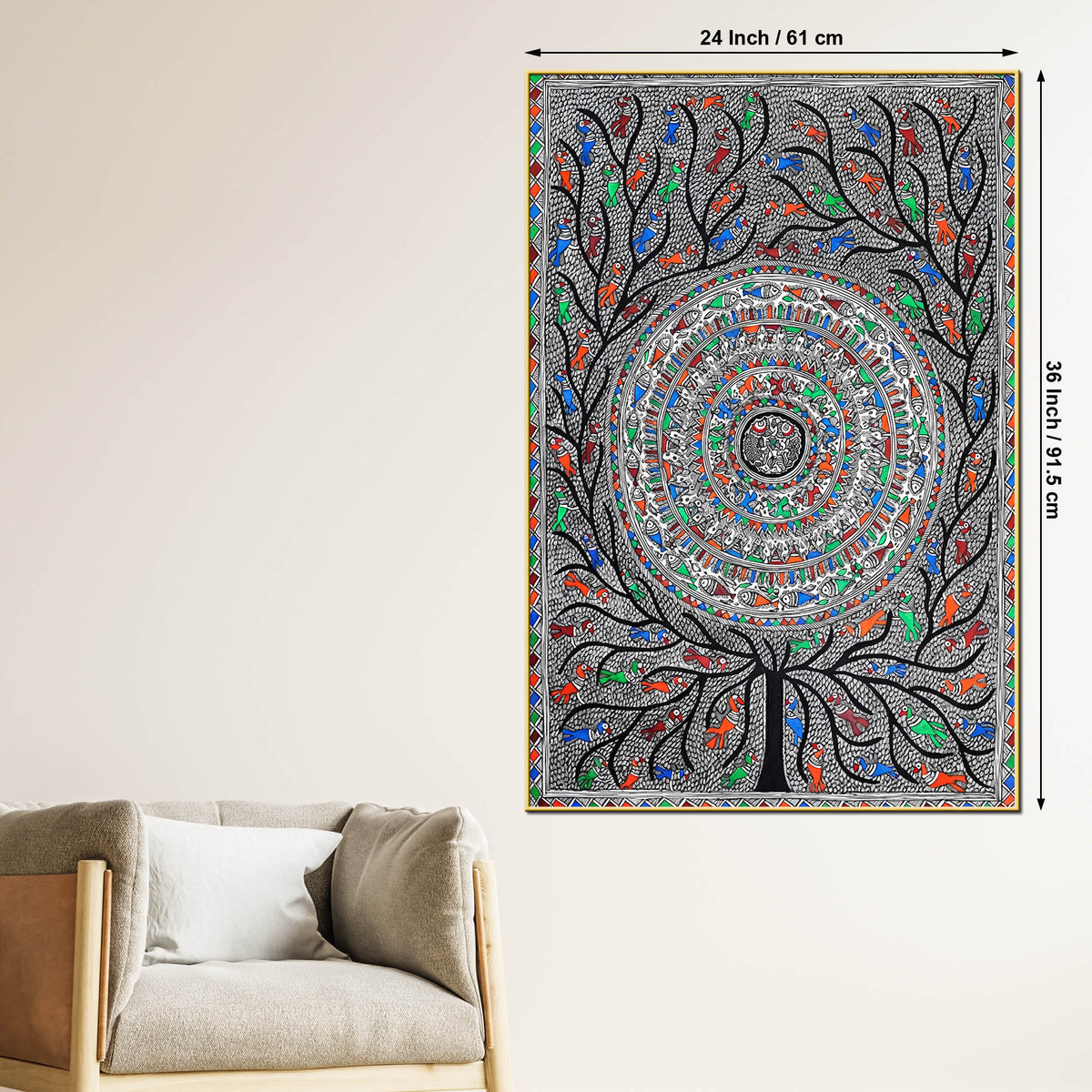 Detailed Madhubani Canvas Wall Painting for Home Décor