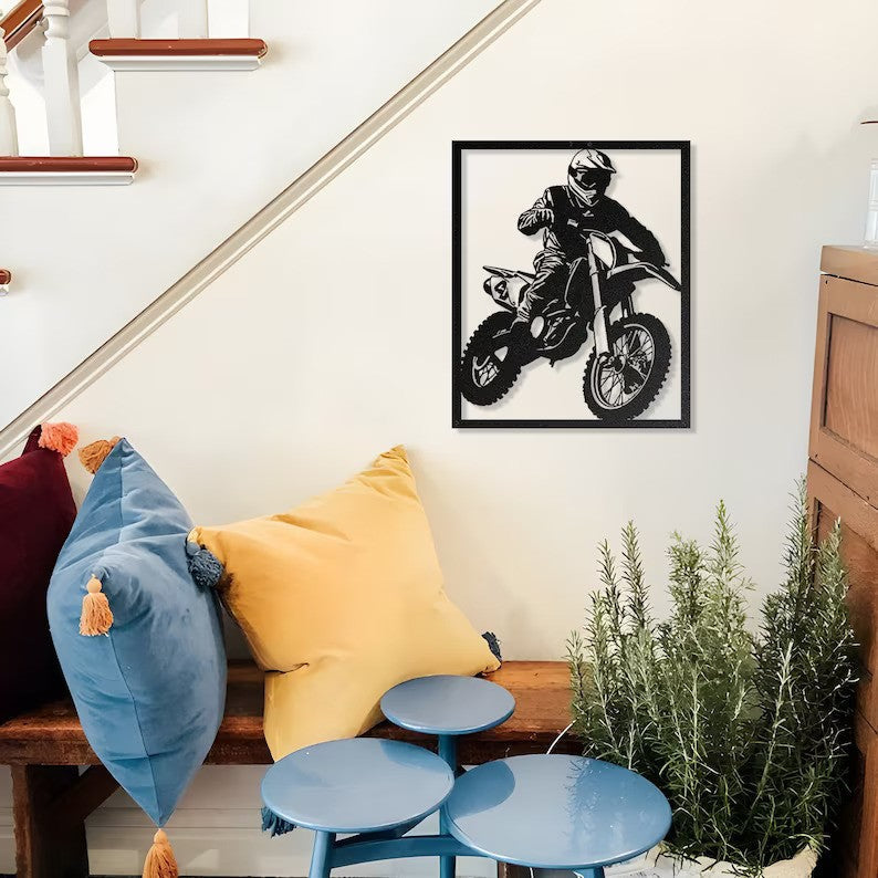 Dirt Bike Rider Metal Wall Art for Rider Room Décor