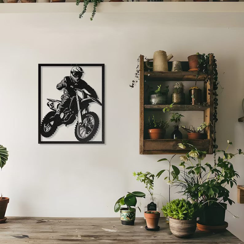 Dirt Bike Rider Metal Wall Art for Rider Room Décor