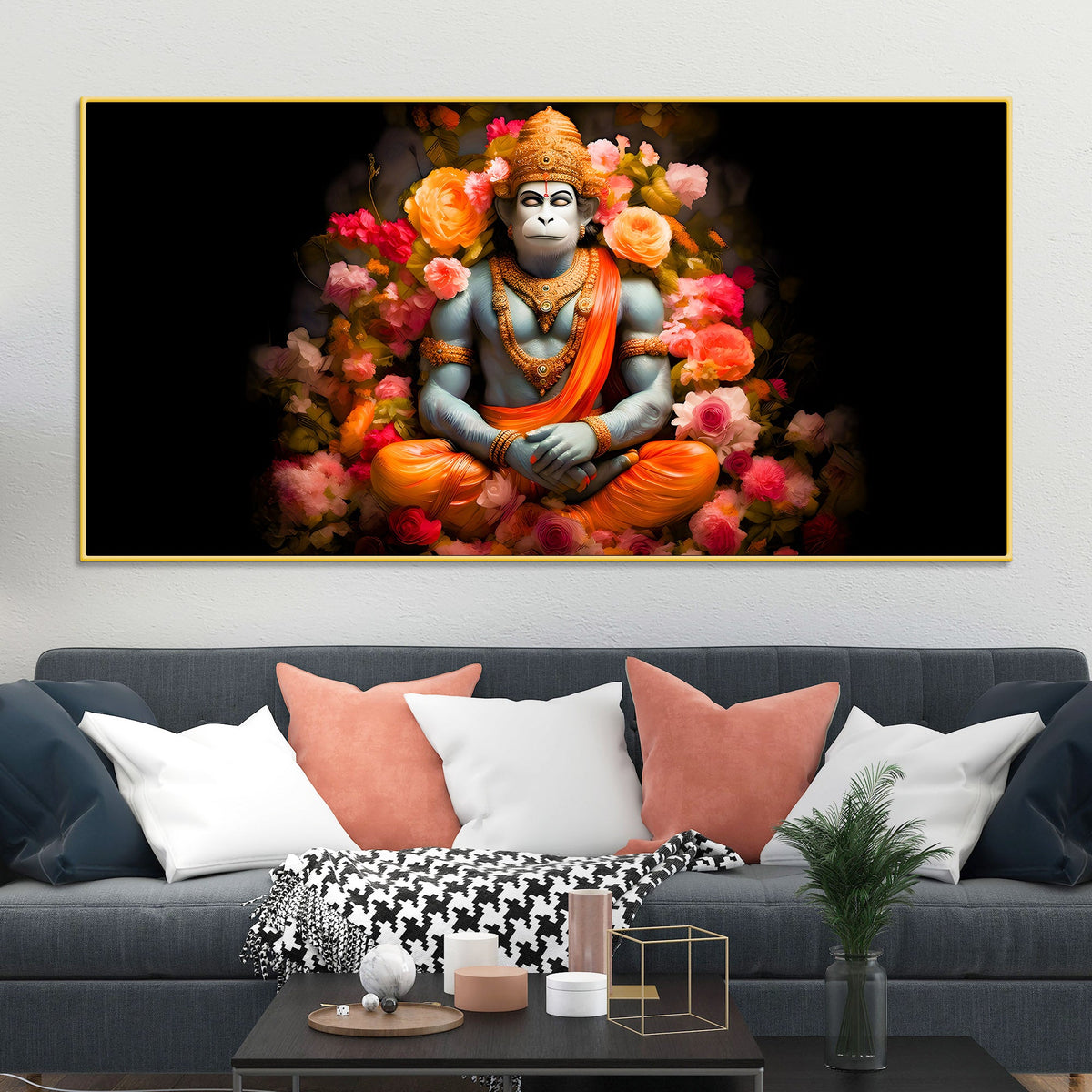 Divine Bajrangbali Calm Pose Canvas for Home & Temple Decor