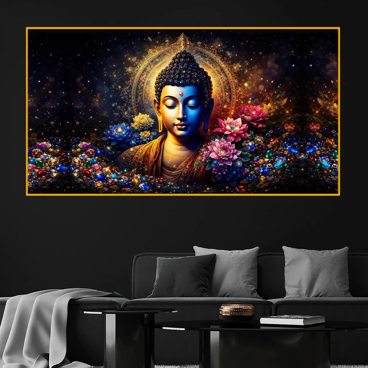 Divine Buddha Aura Crystal Glass Painting for Premium Wall Decor