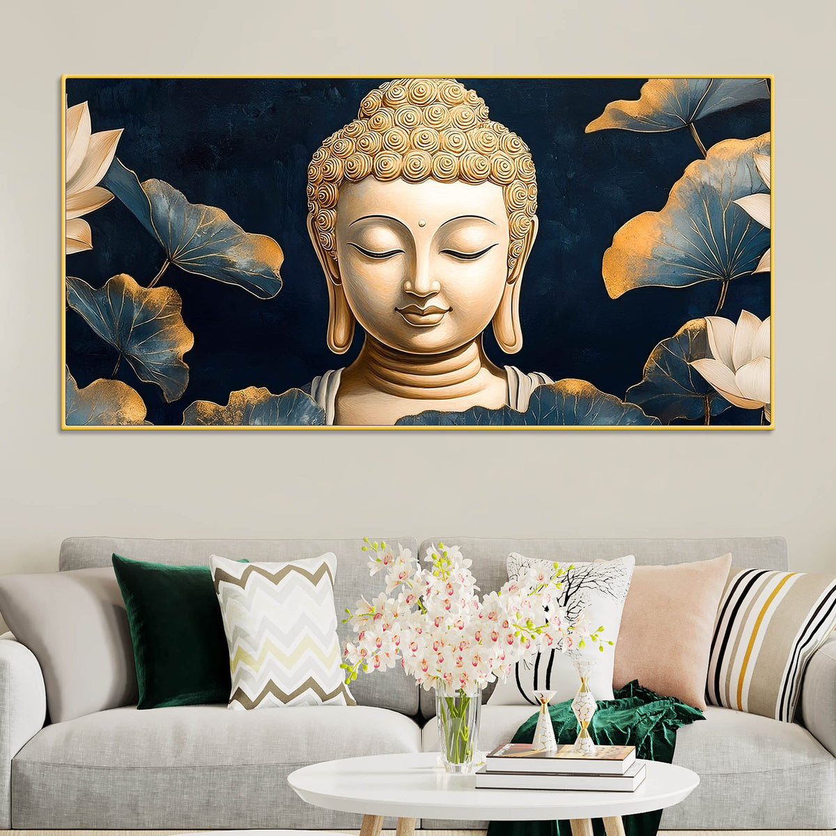 Divine Buddha Face Canvas Painting – Peaceful Spiritual Wall Art