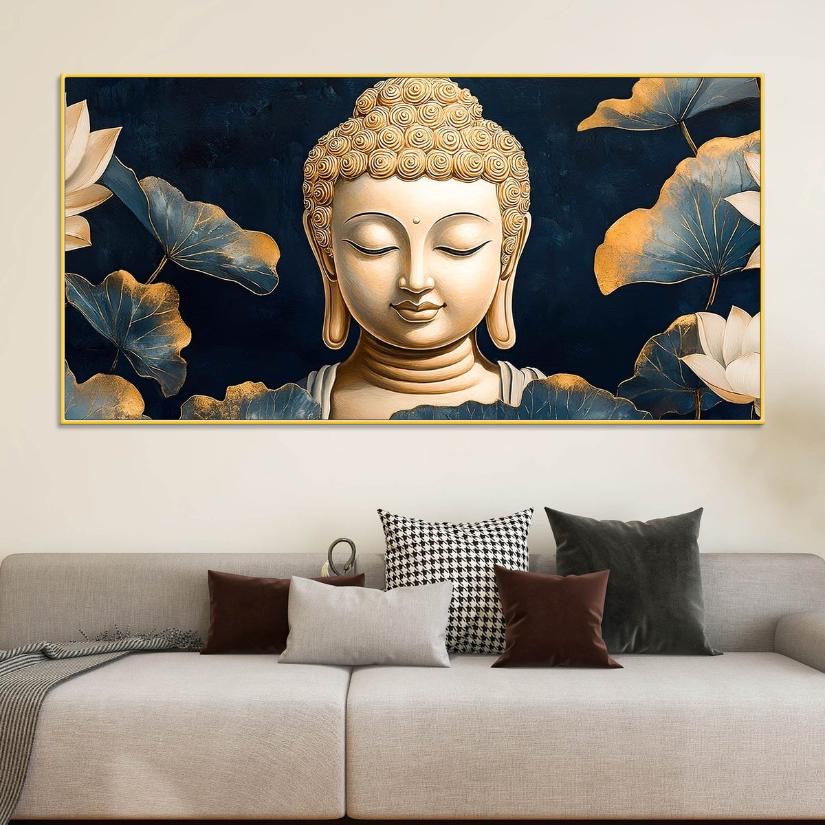Divine Buddha Face Canvas Painting – Peaceful Spiritual Wall Art