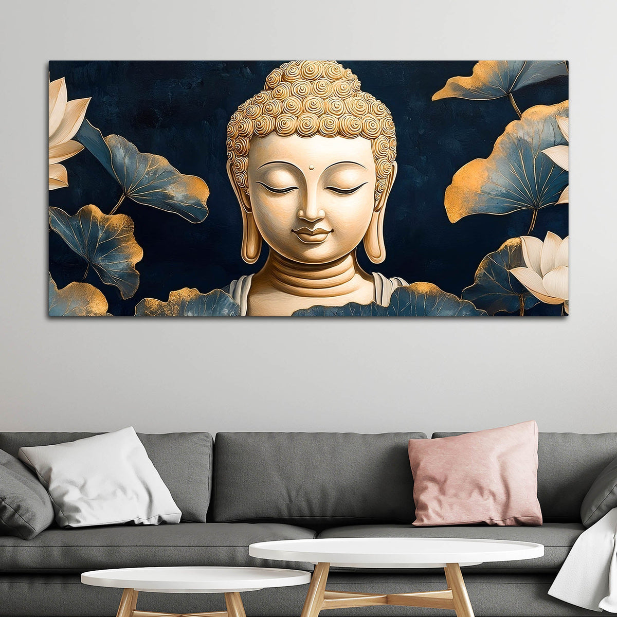 Divine Buddha Face Canvas Painting – Peaceful Spiritual Wall Art